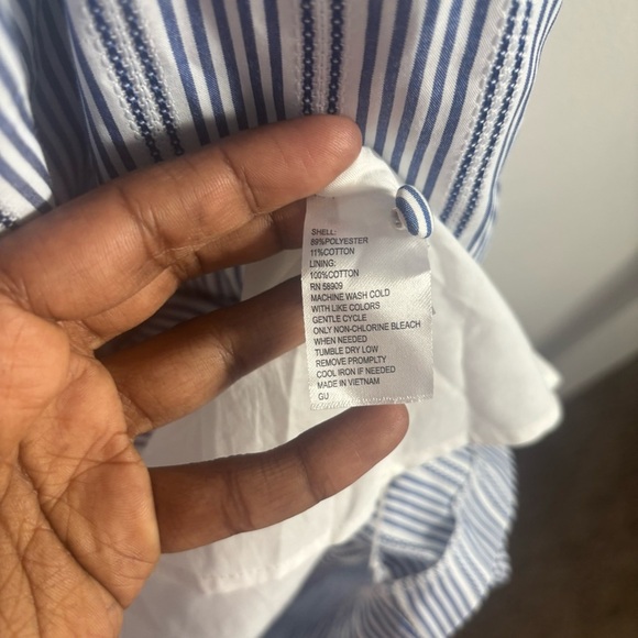 | Alex Marie Striped Puff Sleeve Dress Cottagecore Prairie Button Front Belted - Picture 5 of 8